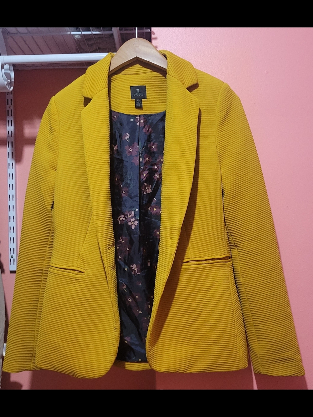 Mustard Ribbed Blazer with Floral Lining